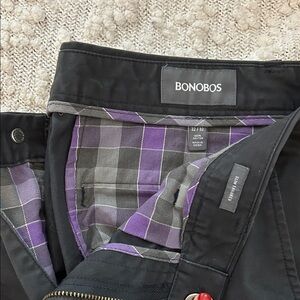 Bonobos Black Trousers with Purple Check Lining